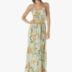 Nostalgia Mint Floral Twist-Front Maxi Dress